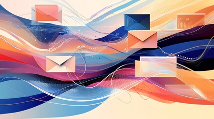Aufkleber - Highdetail visualization of email marketing featuring abstract layers flowing patterns representing campaigns conversion