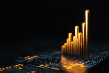 Poster - Digital 3D Visualization of Growing Financial Data with Glowing Bars on a Dark Background