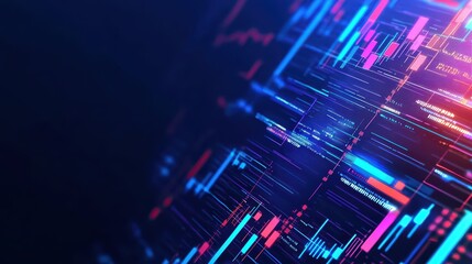 Poster - Futuristic Floating Holographic Stock Market Chart in Vibrant Digital Colors and Patterns