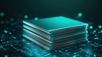 Poster - Floating Transparent Business Documents on a Digital Background with Futuristic Effects