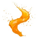 A thick splash of orange juice frozen in mid-air, swirling into a dynamic spiral. Vibrant, ultra-realistic texture with crisp details and premium lighting on a pure white background.