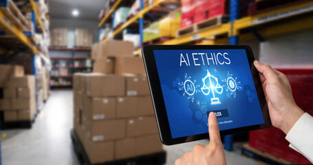 Poster - ai ethics responsibility standard law and rules on computer screen provide report of ai ethic transp