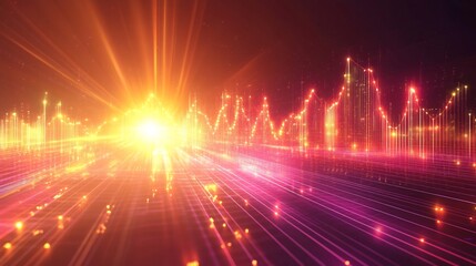 Poster - Market trend visualized glowing graph ascending data point over radiant futuristic background