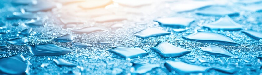 Poster - Smooth and Reflective Ice Surface with Textured Water Drops on a Frozen Background