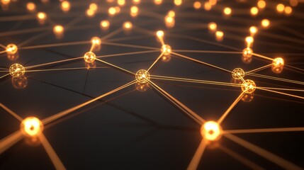 Fototapete - Network infrastructure shown radiant glowing nodes lines forming a seamless digital web