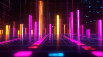 Poster - Revenue growth trends shown vibrant glowing bars ascending over dark data grid