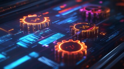 Poster - Strategic alignment represented glowing interlocking gears vibrant timelines on a sleek dashboard