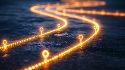 Poster - Strategic planning visualized glowing node connecting milestones along radiant pathways