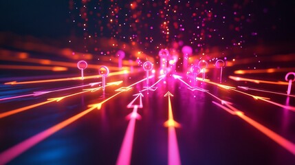 Fototapete - User acquisition strategy visualized radiant arrows drawing users into glowing clusters
