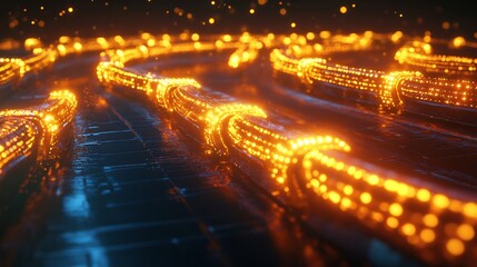 Aufkleber - Value chain visualized glowing interconnected pathways leading radiant final outputs