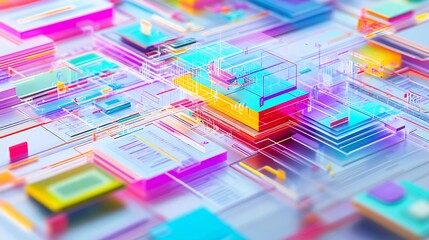 Leinwandbilder - Vibrant illustration of taxation process emphasizing layered flowcharts abstract representations of compliance