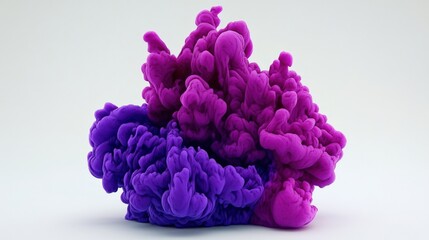 Poster - Vibrant purple and pink ink clouds swirling artistically against a clean white background