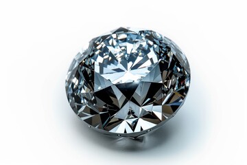 Poster - Brilliant cut diamond sparkling under bright light on a smooth surface showcasing its clarity and elegance