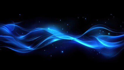 Poster - Abstract blue glowing wave on black background.