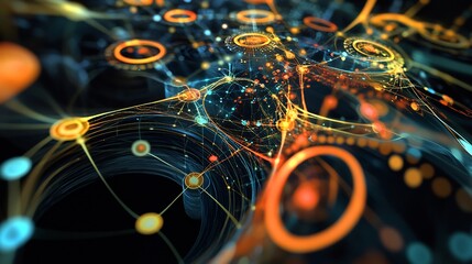 Fototapete - Vibrant visualization of digital transformation showcasing abstract interface flowing connections between nodes