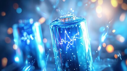 Fototapete - Vibrant electric battery with glowing elements and dynamic energy waves in a futuristic setting