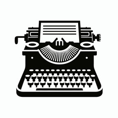 very simple flat and minimalist Typewriter silhouette in black on a white background