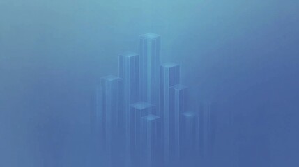 Poster - abstract blue hazy cityscape with geometric buildings.