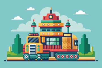 Poster - a vibrant construction vehicle stands prominently, showcasing unique design elements and colors in a
