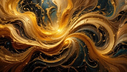 Poster - Abstract Gold and Black Swirls with Bright Highlights in Motion