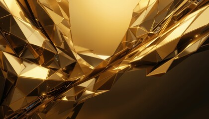 Poster - Abstract Golden Geometric Shapes with Glossy Finish and Warm Light