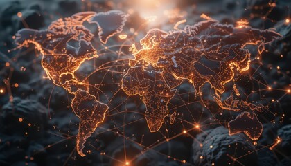 Poster - Global Network Map Illustration with Bright Connections and Light