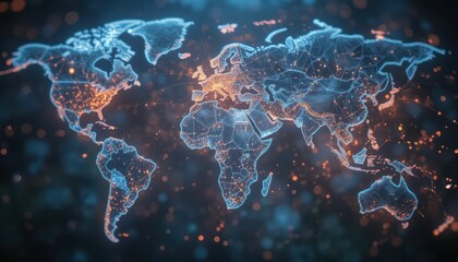 Poster - Global Digital Map with Network Connections and Light Effects