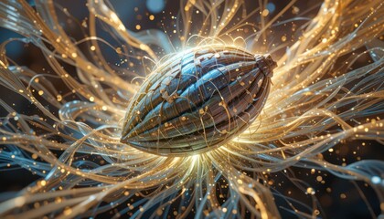Poster - Captivating Abstract Composition of Metallic Seed and Energy Surroundings