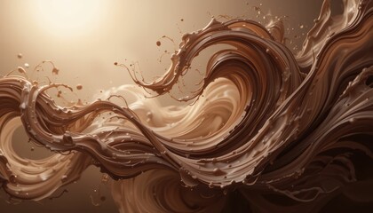 Poster - Abstract Fluid Swirls of Creamy Brown Texture on Warm Backdrop