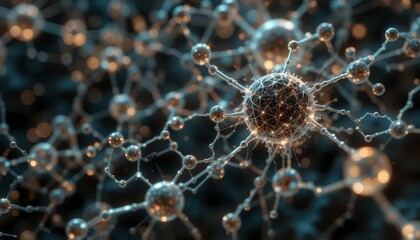 Poster - Intricate Molecular Structure with Glow and Reflection in Dark Background