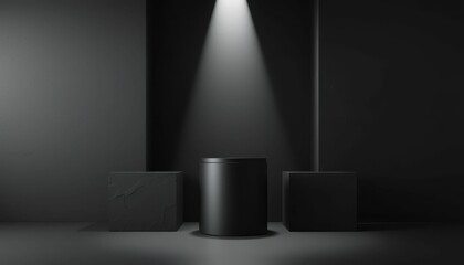 Poster - Minimalist Black Display Scene with Dramatic Lighting Effect