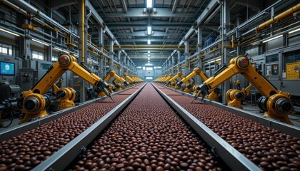 Poster - Automated Production Line with Robots and Brown Products in Factory