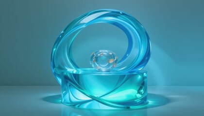 Poster - Elegant Abstract Blue Sculpture with Curved Shapes and Sphere Accent