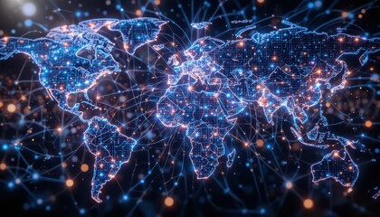 Poster - Global Network Data Visualization with Digital World Map Elements
