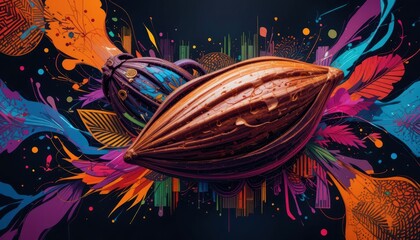 Poster - Colorful Abstract Art Featuring Cocoa Pods and Vibrant Background