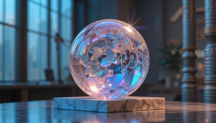 Poster - Abstract Glass Sphere Sculpture with Reflections and Light Effects