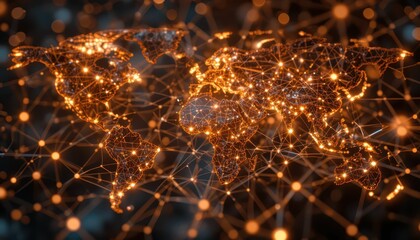 Poster - Global Network Connectivity with Lights Over World Map Illustration