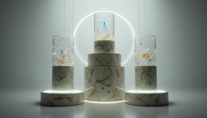 Poster - Elegant Display Pedestals with Light Effects for Product Presentation