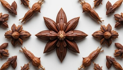 Poster - Intricate Wooden Floral Arrangement on a Light Background