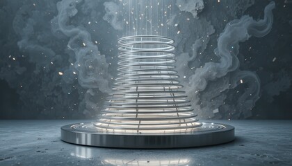 Poster - Abstract 3D Spiral Structure with Light Effects and Smoke Background