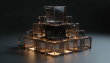 Poster - Pyramid of Transparent Cubes with Soft Light Reflection Effects