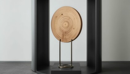 Poster - Contemporary Art Display of Wooden Circle Against Minimalist Background
