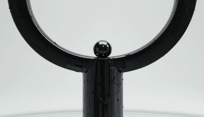 Poster - Abstract Sculpture with Circular Ring and Glossy Black Sphere