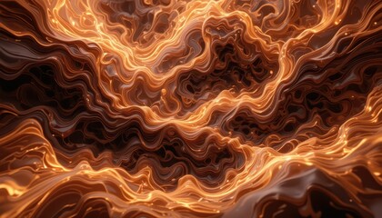 Poster - Abstract Orange and Brown Fluid Waves with Glowing Highlights