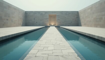 Poster - Serene Minimalist Architecture with Reflection Pool and White Walls