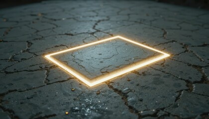 Poster - Glowing Rectangle on Cracked Ground in Dim Light Environment