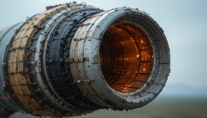 Poster - Close-Up View of Jet Engine Turbine with Fiery Exhaust Glow