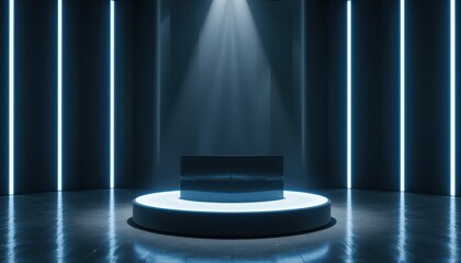 Poster - modern stage design with spotlight and futuristic elements