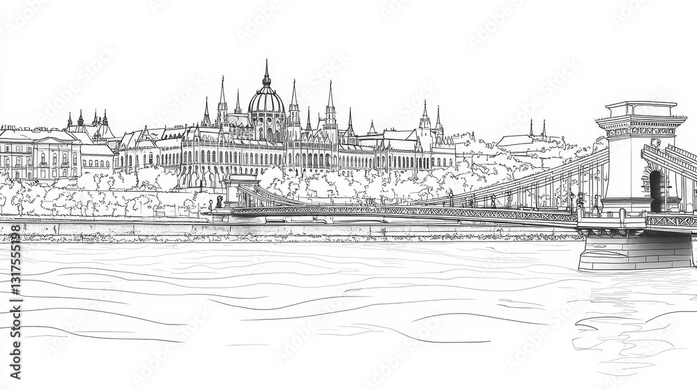 Budapest Line Art Coloring Page - A detailed line art coloring page ...