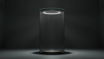 Poster - Modern Minimalist Lighted Cylindrical Display Stand with Strings